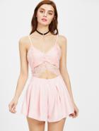 Shein Cami Straps Lace Trim Cut Out Playsuit