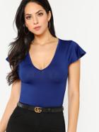 Shein Cap Sleeve Deep V Neck Fitted Tee