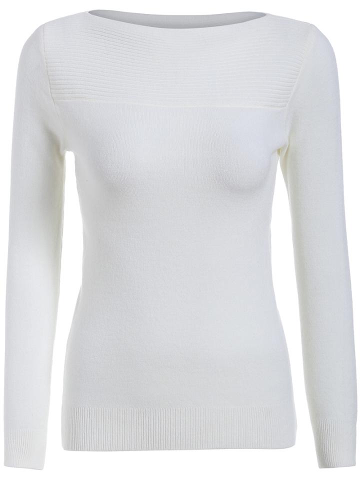 Shein White Boat Neck Long Sleeve Slim Knitwear