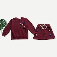 Shein Toddler Girls Pom Pom Detail Sweatshirt With Skirt