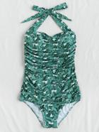 Shein Palm Print Ruched Tie Back Swimsuit