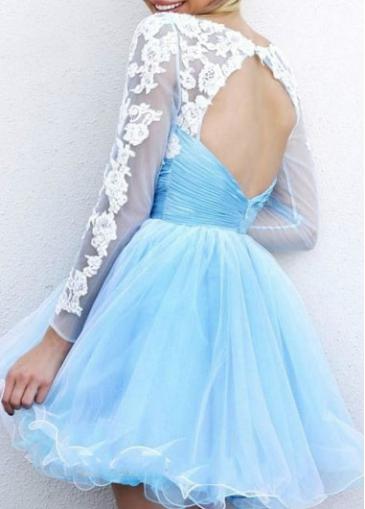 Rosewe Lace Panel Blue Cutout Back Skater Dress