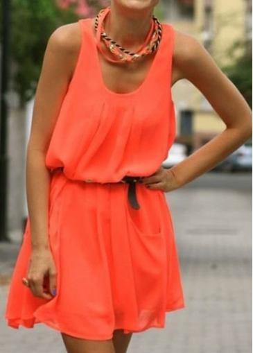 Rosewe Sleeveless Neon Orange Round Neck Mini Dress