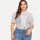 Shein Plus Tied Neck Button Up Sheer Shirt