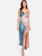 Shein Cross Front Colorblock Velvet Slip Dress