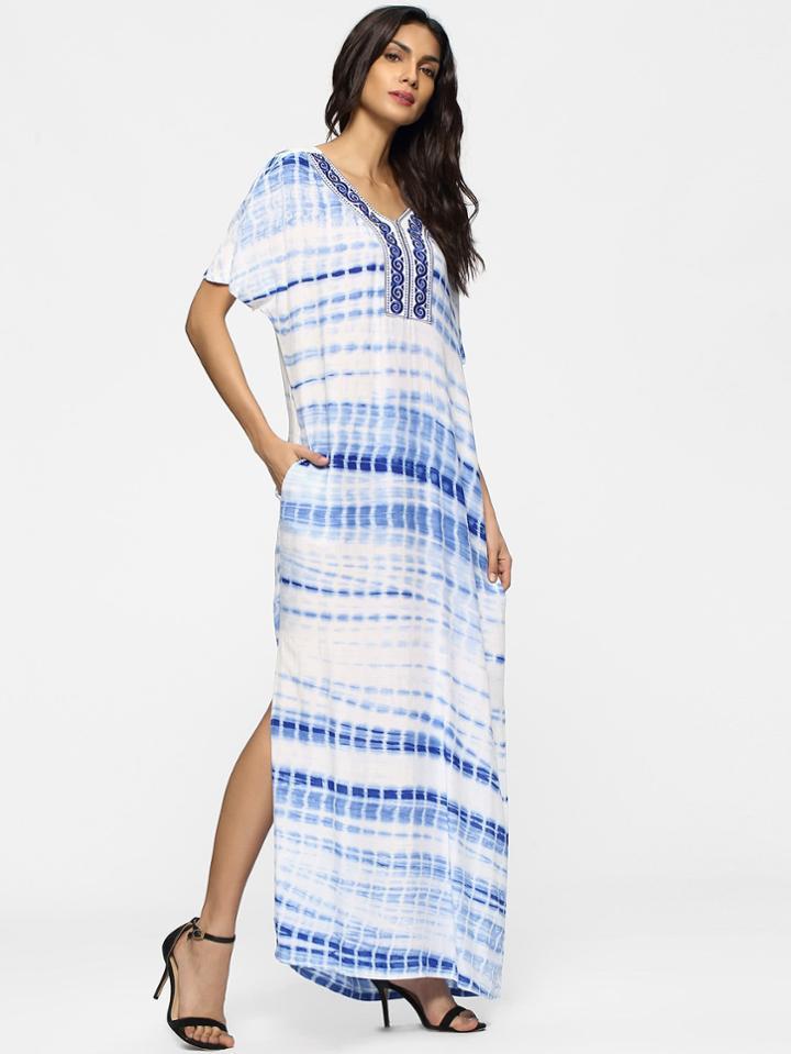 Shein Spiral Embroidered Side Split Tie Dye Dress