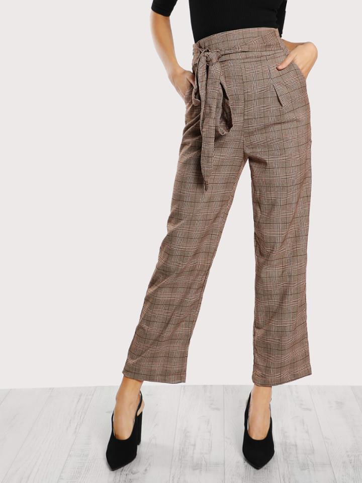 Shein Tie Waist Plaid Wide Leg Pants