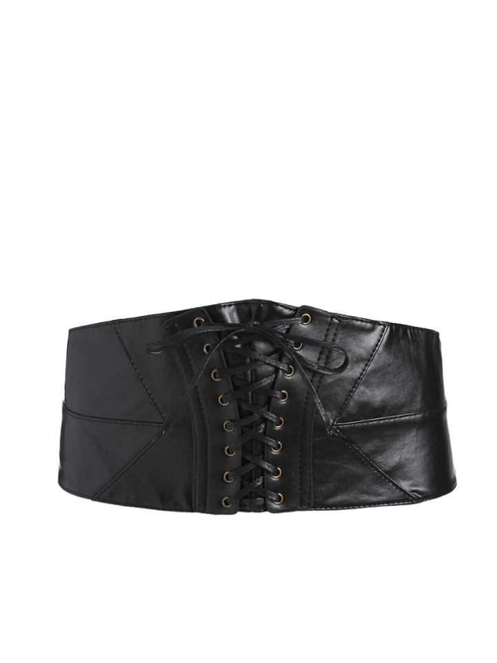 Shein Black Spliced Lace Up Corset Belt