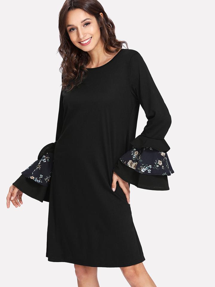 Shein Tiered Ruffle Sleeve Shift Dress