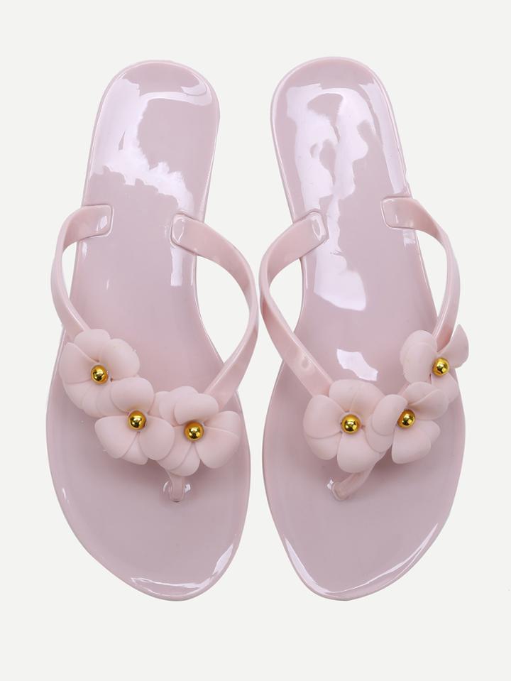 Shein Pink Flower Embellished Flip-flops