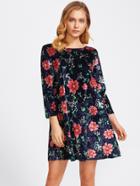 Shein Botanical Print Velvet Swing Dress