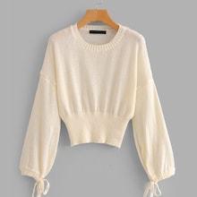 Shein Drawstring Cuff Drop Shoulder Sweater