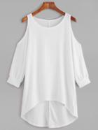 Shein White Open Shoulder Dip Hem T-shirt