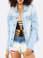 Shein Light Blue Ripped Long Sleeve Denim Jacket