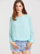 Shein Turquoise Keyhole Black Pleated Blouse
