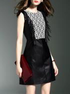 Shein Black Fringe Houndstooth Pu Dress