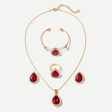 Shein Gemstone Necklace & Earrings & Bracelet & Ring Set