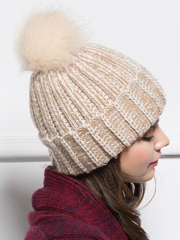 Shein Beige Hairball Embellished Knit Hat