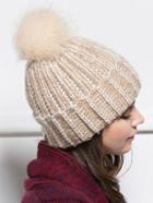 Shein Beige Hairball Embellished Knit Hat