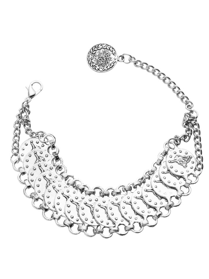 Shein Silver Etched Coin Charm Anklet
