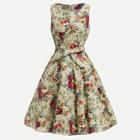 Shein Allover Floral Bow Waist Print Dress