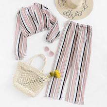 Shein Striped Wrap Top With Pants