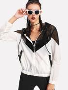Shein Two Tone Mesh Panel Hooded Jacket