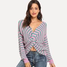 Shein Twist Drop Shoulder Stripe Sweater