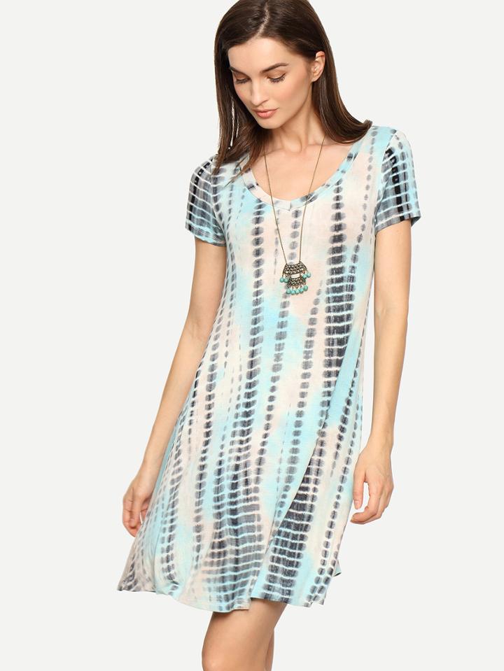 Shein Multicolor Short Sleeve Print Shift Dress