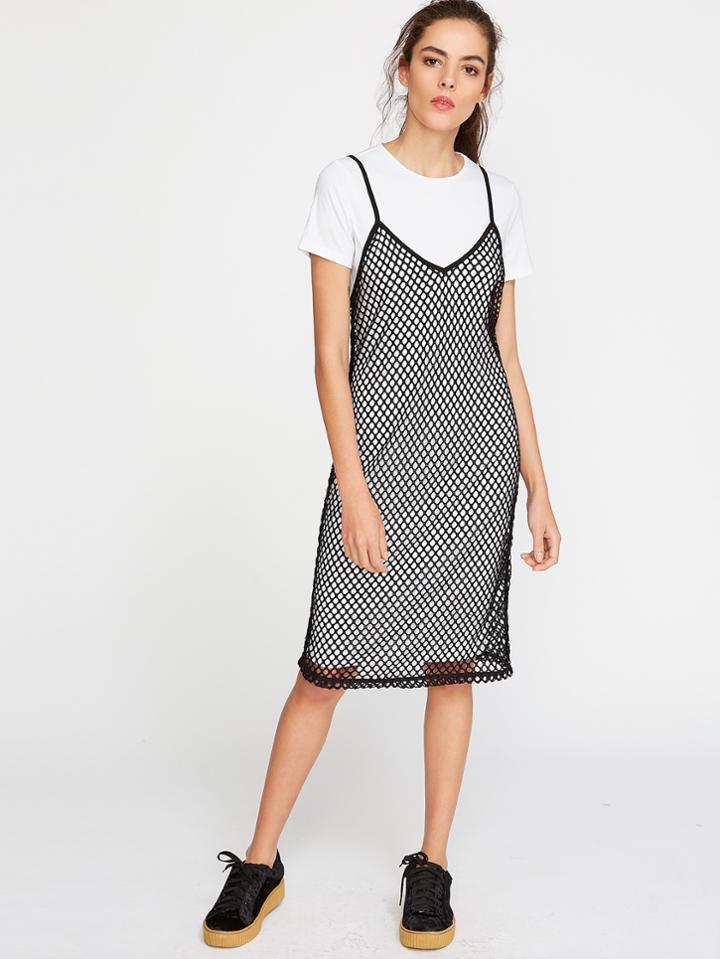 Shein Contrast Fishnet 2 In 1 Cami Dress