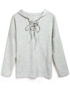 Shein Grey Hooded Lace Up Loose Sweatshirt
