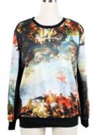 Rosewe Retro Casual Painting Print Sweats With Long Sleeve