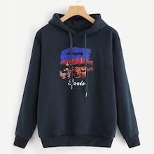 Shein Abstract Print Hooded Sweatshirt