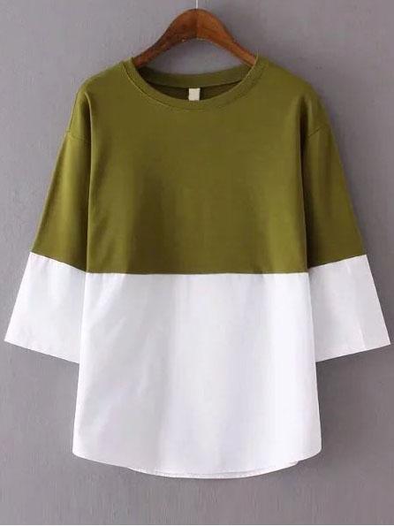 Shein Contrast Drop Shoulder Loose Fit Patchwork T-shirt
