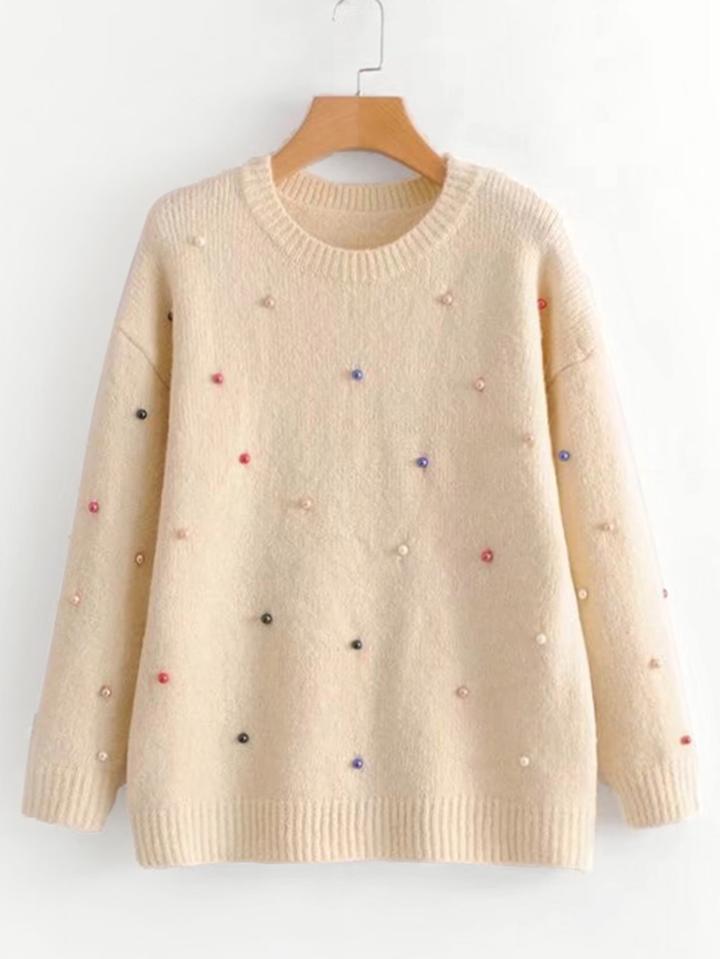 Shein Drop Shoulder Beaded Sweater