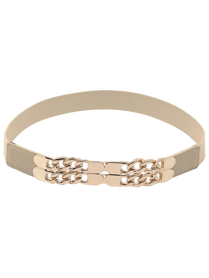 Shein Double Link Chain Interlock Buckle Apricot Elastic Belt