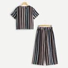 Shein Plus Round Neck Striped Top With Pants