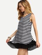 Shein V-neck Ruffled Hem Black White Striped Tank Dress