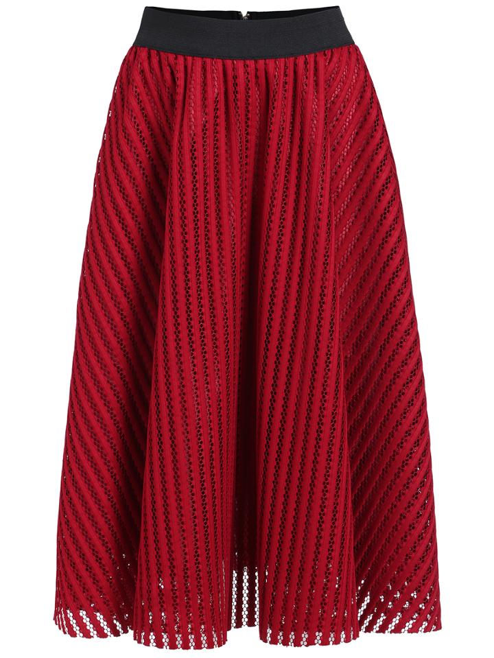 Shein Red Hollow Vertical Stripe Skirt