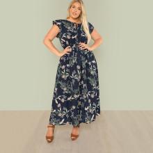 Shein Plus Botanical Print Ruffle Dress