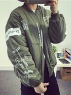 Shein Army Green Stand Collar Aircraft Print Coat