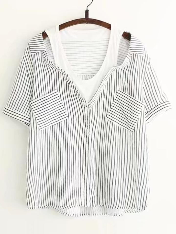 Shein Contrast Striped 2 In 1 Blouse