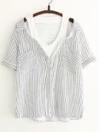 Shein Contrast Striped 2 In 1 Blouse