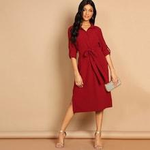 Shein Roll Tab Sleeve Drawstring Waist Shirt Dress