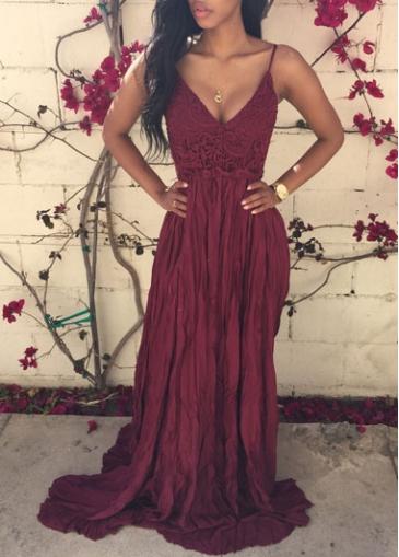 Rosewe Wine Red Elastic Waist Backless Maxi Dress