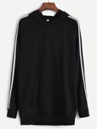 Shein Black Striped Trim Hooded Sweatshirt