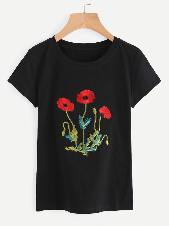 Shein Embroidered Applique Tee
