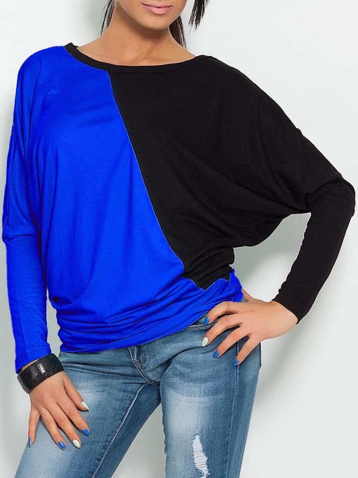Shein Batwing Long Sleeve Color Block T-shirt
