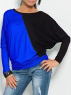 Shein Batwing Long Sleeve Color Block T-shirt