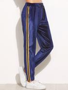 Shein Navy Side Striped Drawstring Velvet Sweatpants